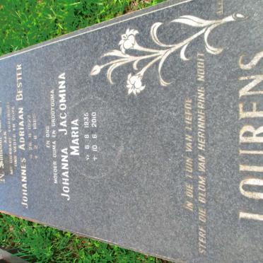 LOURENS Johannes Adriaan Bester 1923-1982 &amp; Johanna Jacomina Maria 1935-2010