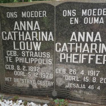 LOUW Anna Catharina nee STRAUSS 1892-1978 :: PHEIFFER Anna Catharina 1917-2014