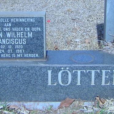 LOTTER Johan Wilhelm Franciscus 1920-1987 &amp; Christina Jacoba Petronella 1921-1995
