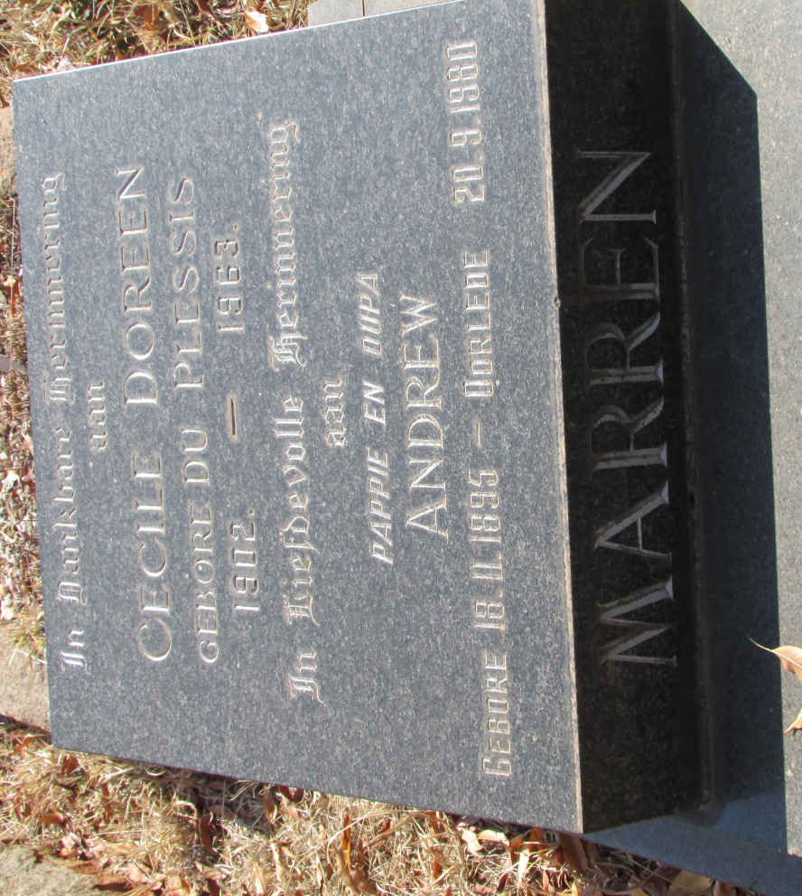 MARREN Andrew 1895-1980 &amp; Cecile Doreen DU PLESSIS 1902-1963