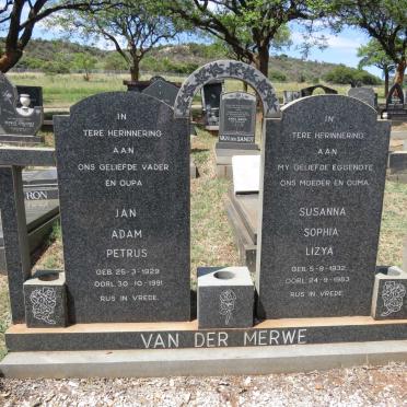 MERWE Jan Adam Petrus, van der 1929-1991 &amp; Susanna Sophia Lizya 1932-1983