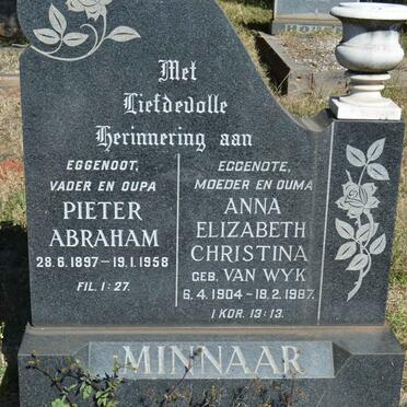 MINNAAR Pieter Abraham 1897-1958 &amp; Anna Elizabeth Christina VAN WYK 1904-1987