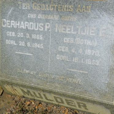 MULDER Gerhardus P. 1865-1945 &amp; Neeltjie E. BOTHA 1870-1953