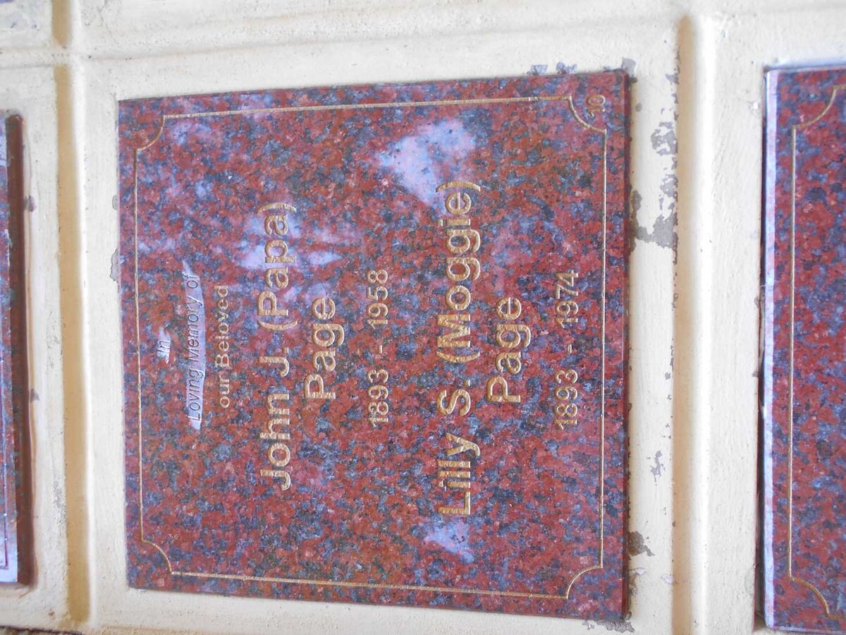 PAGE John J. 1893-1958 &amp; Lilly S. 1893-1974