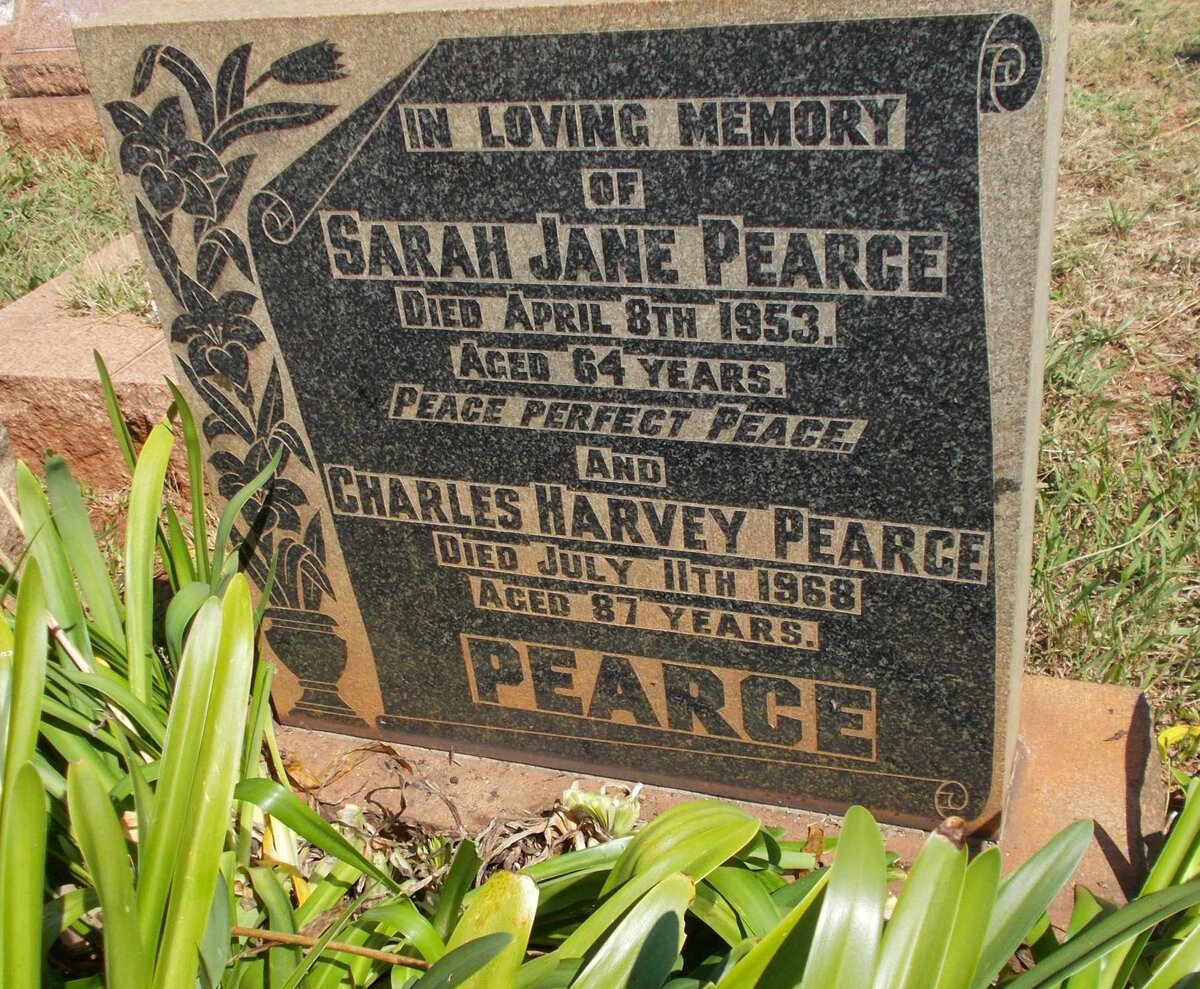 PEARCE Charles Harvey -1968 &amp; Sarah Jane -1953