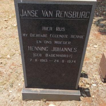 RENSBURG Henning Johannes, Janse van nee BADENHORST 1915-1974