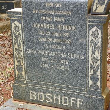 BOSHOFF Johannes Hendrik 1891-1952 &amp; Anna Margaretha Sophia 1896-1974