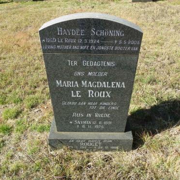 ROUX Maria Magdalena, le nee SNYMAN 1891-1975 :: LE ROUX Rouget 1913-1986