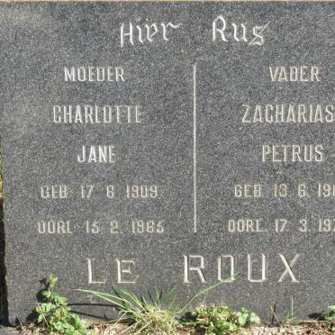 ROUX Zacharias Petrus, le 1901-1970 &amp; Charlotte Jane 1909-1965