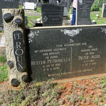 ROUX Pieter Jozua, le 1914-1979 &amp; Hester Petronella 1921-1976