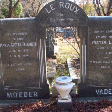 ROUX Pieter Louis, le 1890-1961 &amp; Maria Aletta Elizabeth 1893-1984