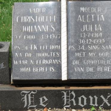ROUX Christoffel Johannes, le 1900-1977 &amp; Aletta Julia 1914-1999