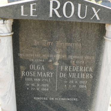 ROUX Frederick de Villiers, le 1923-1984 &amp; Olga Rosemary VAN ZYL 1926-1984