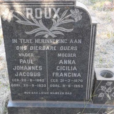 ROUX Paul Johannes Jacobus 1862-1932 &amp; Anna Cicilia Francina 1870-1953