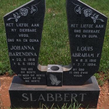 SLABBERT Louis Abraham F. 1916-1994 &amp; Johanna Barendina 1918-1992