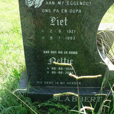 SLABBERT Piet 1921-1993 &amp; Nettie 1924-2003