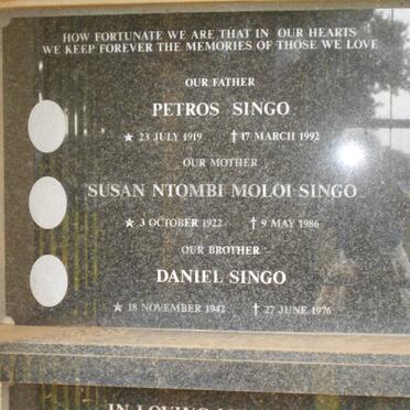 SINGO Petros 1919-1992 &amp; Susan Ntombi Moloi 1922-1986 :: SINGO Daniel 1942-1976
