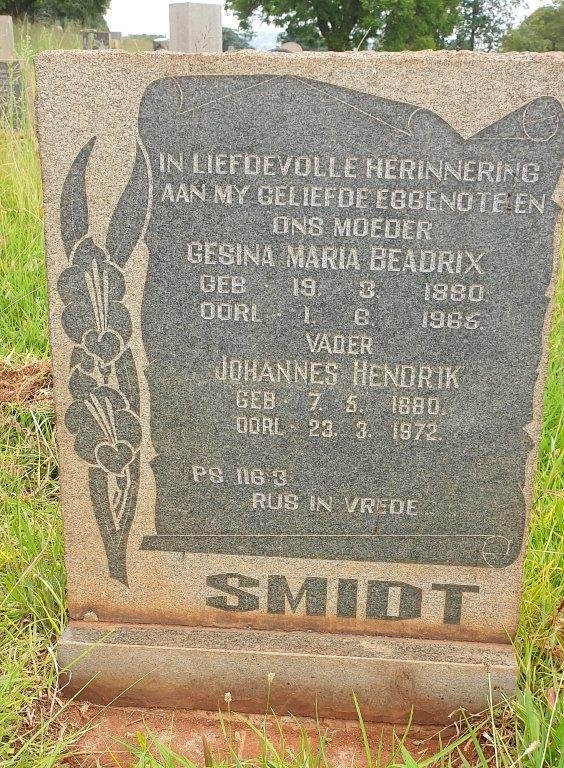 SMIDT Johannes Hendrik 1880-1972 & Gesina Maria Beadrix 1880-1965