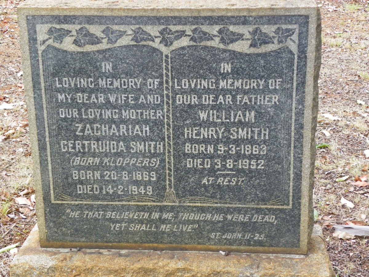SMITH William Henry 1863-1952 &amp; Zachariah Gertruida KLOPPERS 1869-1949