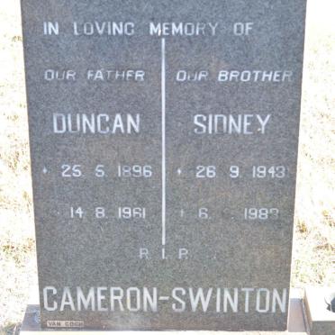 SWINTON Duncan, CAMERON  1896-1961 :: SWINTON Sidney, CAMERON 1943-1983