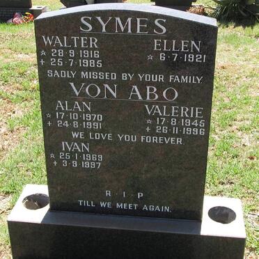 SYMES Walter 1916-1985 &amp; Ellen 1921- :: VON ABO Valerie 1945-1996 :: VON ABO Ivan 1969-1997 :: VON ABO Alan 1970-1991