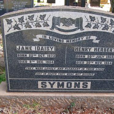 SYMONS Henry Herbert 1869-1954 &amp; Jane 1873-1954