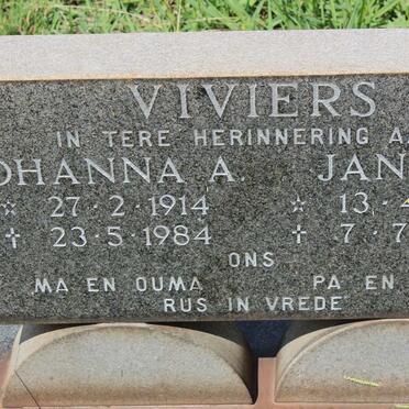 VIVIERS Jan C. 1918-1988 &amp; Johanna A. 1914-1984