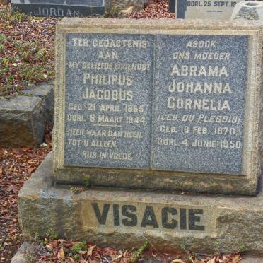 VISAGIE Philipus Jacobus 1865-1944 &amp; Abrama Johanna Cornelia DU PLESSIS 1870-1950