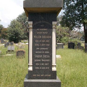 VILLIERS Willem Abraham, de 1902-1948 &amp; Sarah Eresa WAGENER 1907-1979