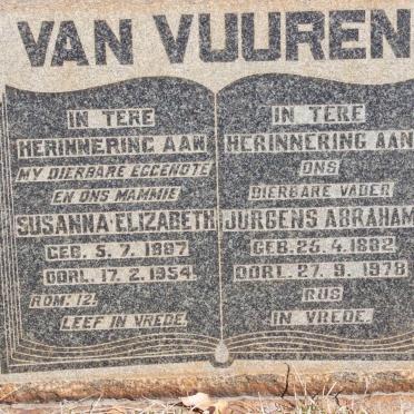 VUUREN Jurgens Abraham, van 1882-1978 &amp; Susanna Elizabeth 1887-1954