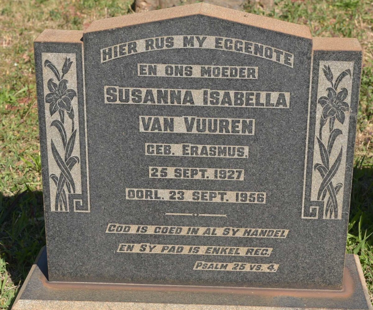 VUUREN Susanna Isabella, van nee ERASMUS 1927-1956