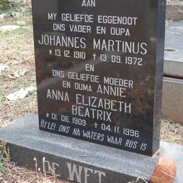WET Johannes Martinus, de 1910-1972 &amp; Anna Elizabeth Beatrix 1909-1996