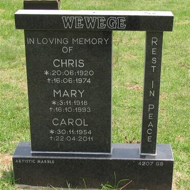 WEWEGE Chris 1920-1974 &amp; Mary 1918-1993 :: WEWEGE Carol 1954-2011