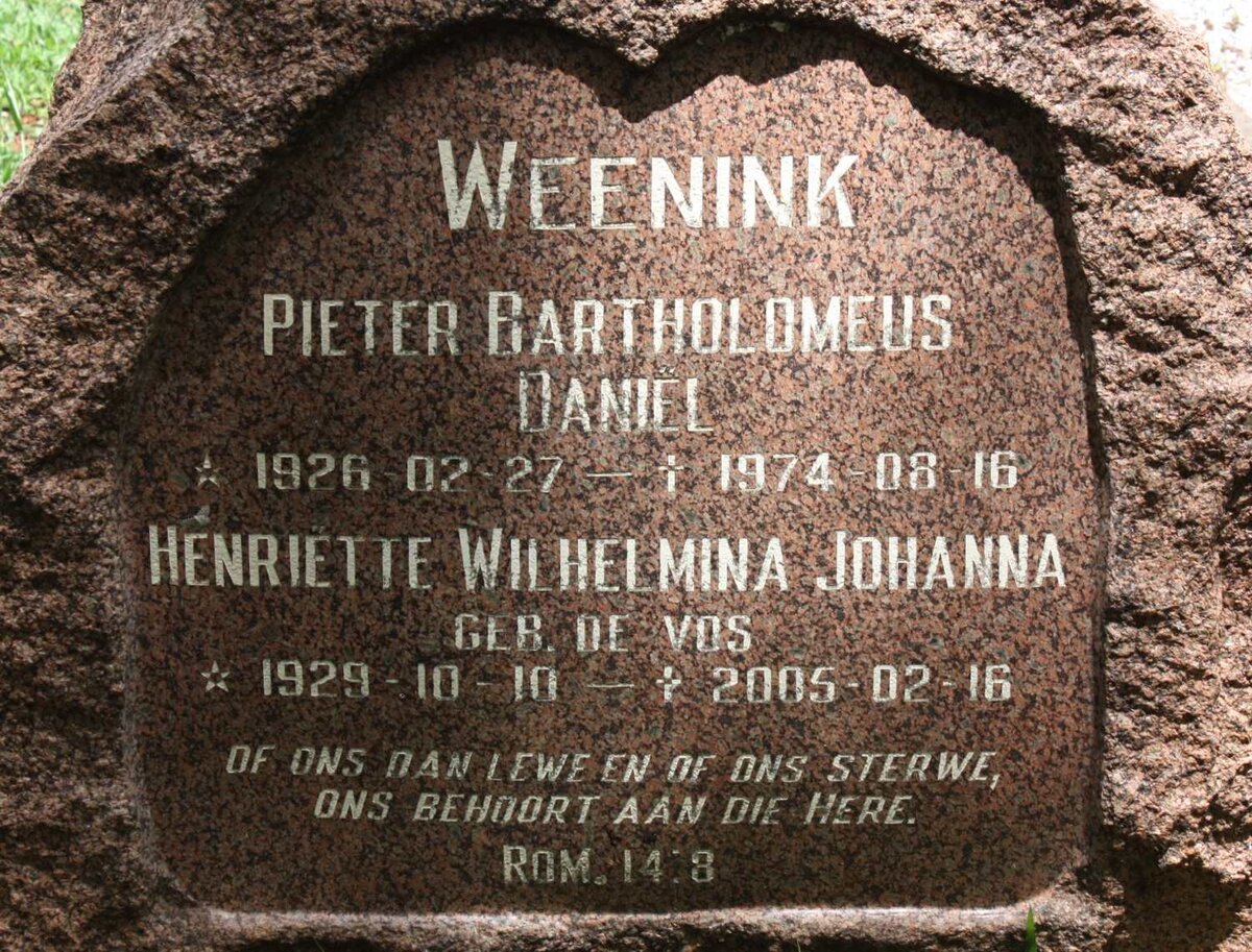 WEENINK Pieter Bartholomeus Daniel 1926-1974 &amp; Henriette Wilhelmina Johanna DE VOS 1929-2005