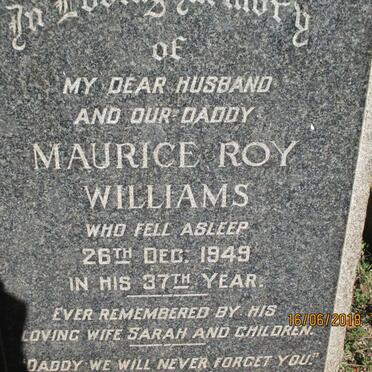 WILLIAMS Maurice Roy -1949 &amp; Sarah Maria 1918-1997