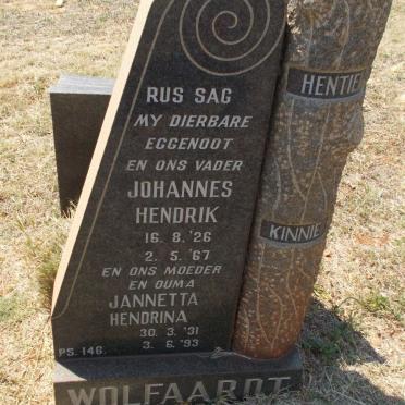 WOLFAARDT Johannes Hendrik 1926-1967 &amp; Jannetta Hendrina 1931-1993