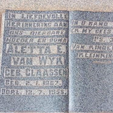 WYK Aletta E., van nee CLAASSEN 1867-1958