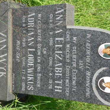 WYK Anna Elizabeth, van 1916-1976 :: VAN WYK Adriaan Lodewikus 1935-1950