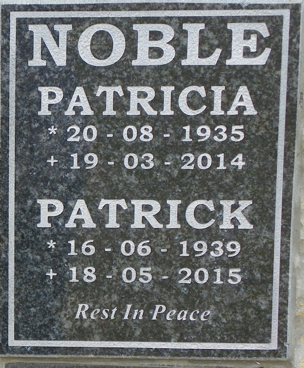 NOBLE Patrick 1939-2015 &amp; Patricia 1935-2014