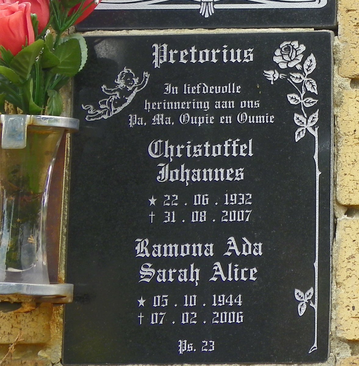 PRETORIUS Christoffel Johannes 1932-2007 &amp; Ramona Ada Sarah Alice 1944-2006