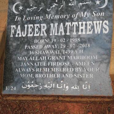 MATTHEWS Fajeer 1998-2018