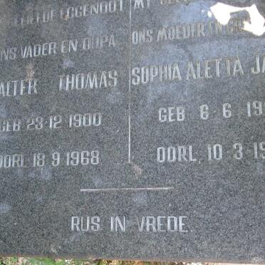 OLIVER Walter Thomas 1900-1968 &amp; Sophia Aletta Jacoba 1904-1985