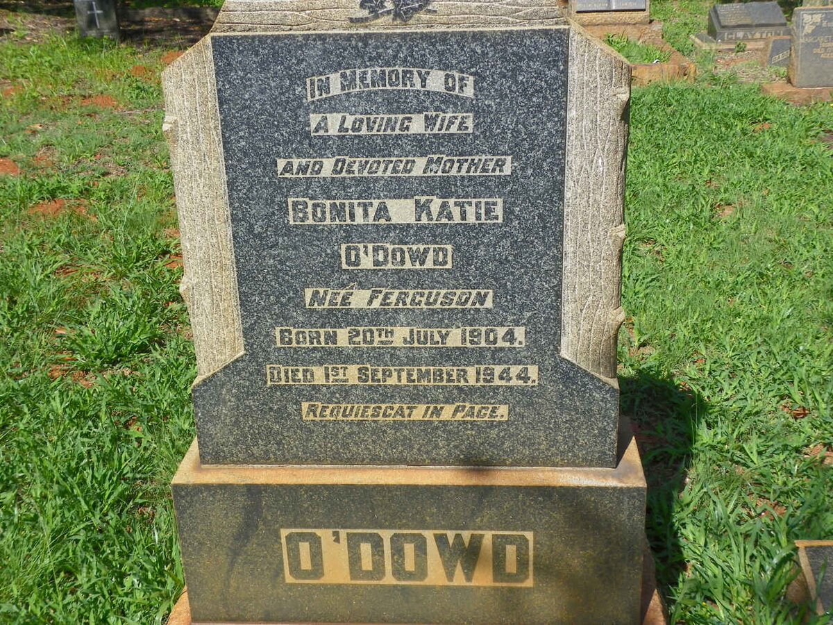 O'DOWD Bonita Katie nee FERGUSON 1904-1944