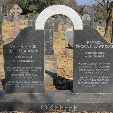 O'KEEFFE Patrick Thomas Lawrence 1924-1989 &amp; Valma Maud SEABORN 1924-2002