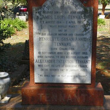 TENNANT Alexander Paterson -1915 &amp; Henriette Susan Annie CHANGUION 1880-1963 :: TENNANT James Louis 1914-1953