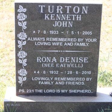 TURTON Kenneth John 1933-2005 &amp; Rona Denise EATWELL 1932-2010