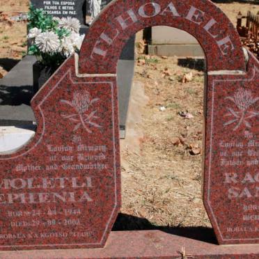 TLHOAELE Rachaka Samigar 1946-2006 &amp; Moletli Ephenia 1944-2003
