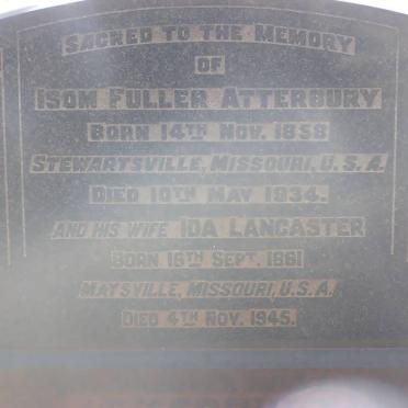 ATTERBURY Isom Fuller 1858-1934 &amp; Ida LANCASTER 1861-1945