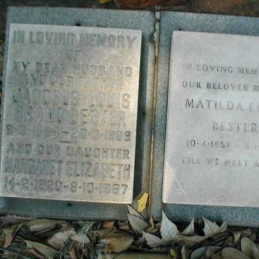 BESTER Jacobus Louis Brand 1884-1968 &amp; Matilda Emily 1887-1974 :: BESTER Margaret Elizabeth 1920-1967