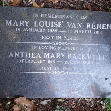 BACKWELL Anthea Mary 1945-2010 :: VAN RENEN Mary Louise 1958-2014